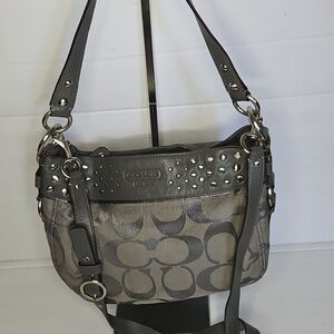 Coach Gray Studded Signature Satchel | Grommet Details Crossbody/Shoulder Bag